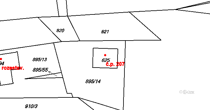 Pecerady 207, Týnec nad Sázavou na parcele st. 625 v KÚ Pecerady, Katastrální mapa