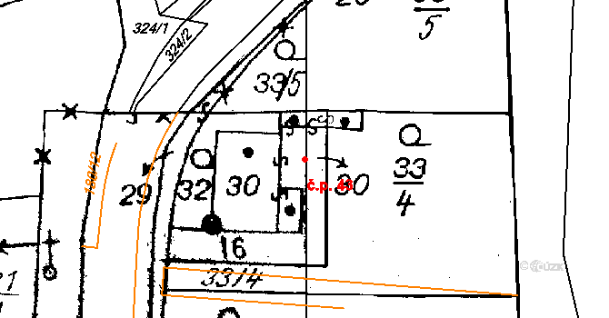 Horní Sekyřany 43, Heřmanova Huť na parcele st. 30 v KÚ Horní Sekyřany, Katastrální mapa