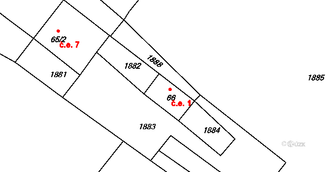 Horušany 1, Soběkury na parcele st. 66 v KÚ Horušany, Katastrální mapa