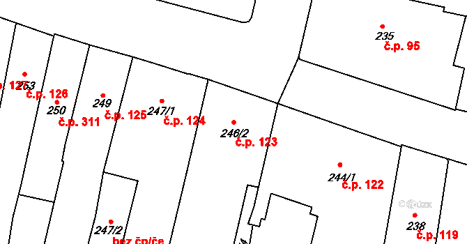 Louny 123 na parcele st. 246/2 v KÚ Louny, Katastrální mapa