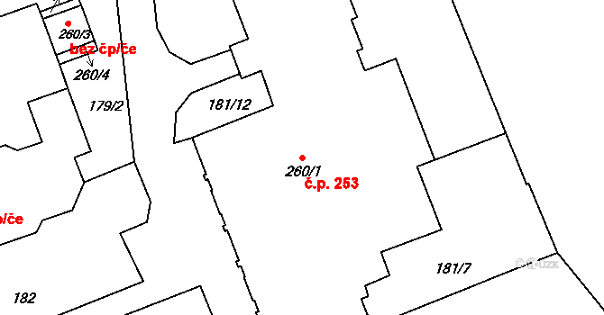 Golčův Jeníkov 253 na parcele st. 260/1 v KÚ Golčův Jeníkov, Katastrální mapa