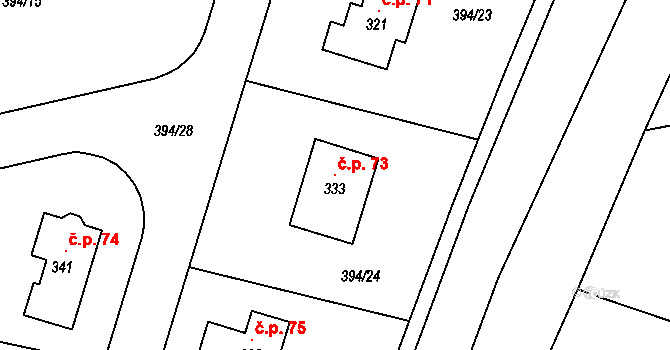 Prostřední Lhota 73, Chotilsko na parcele st. 333 v KÚ Prostřední Lhota, Katastrální mapa