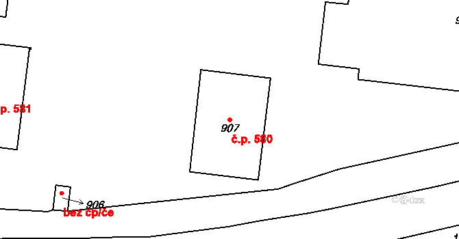 Světlá nad Sázavou 580 na parcele st. 907 v KÚ Světlá nad Sázavou, Katastrální mapa