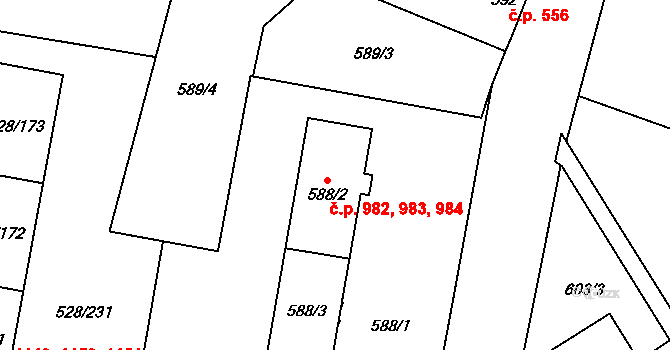 Chotěboř 982,983,984 na parcele st. 588/2 v KÚ Chotěboř, Katastrální mapa