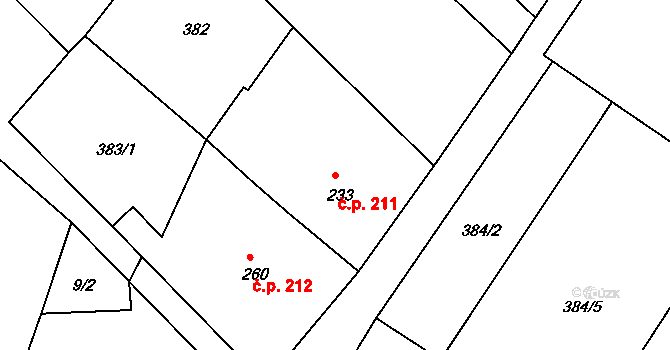 Kyselovice 211 na parcele st. 233 v KÚ Kyselovice, Katastrální mapa