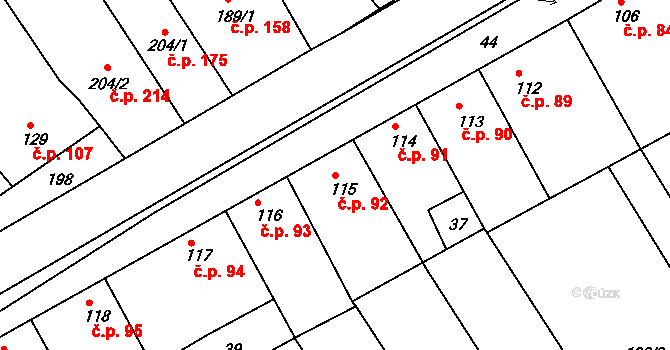 Vrbátky 92 na parcele st. 115 v KÚ Vrbátky, Katastrální mapa