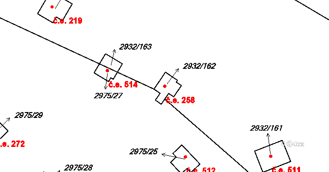 Lančov 258 na parcele st. 2932/162 v KÚ Lančov, Katastrální mapa