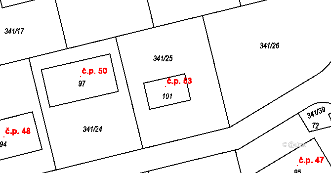 Netovice 53, Slaný na parcele st. 101 v KÚ Netovice, Katastrální mapa