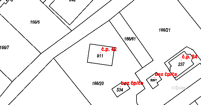 Lhotka 42, Svinaře na parcele st. 911 v KÚ Svinaře, Katastrální mapa