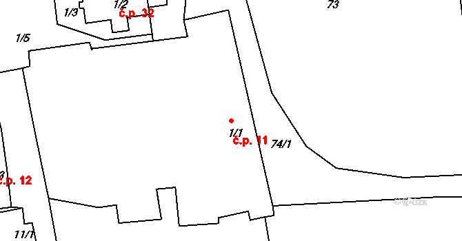 Sasov 11, Jihlava na parcele st. 1/1 v KÚ Sasov, Katastrální mapa