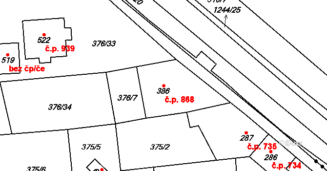 Hostivice 868 na parcele st. 386 v KÚ Litovice, Katastrální mapa