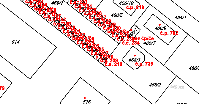 Veverská Bítýška 209 na parcele st. 488 v KÚ Veverská Bítýška, Katastrální mapa