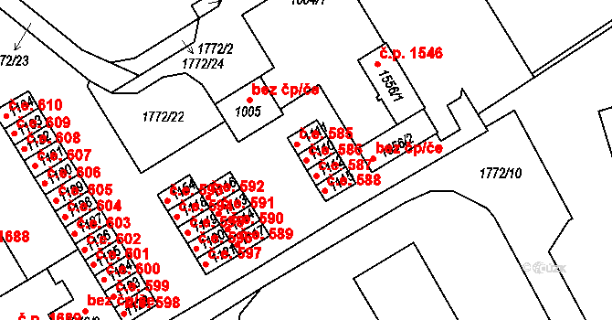 Tišnov 586 na parcele st. 1110 v KÚ Tišnov, Katastrální mapa