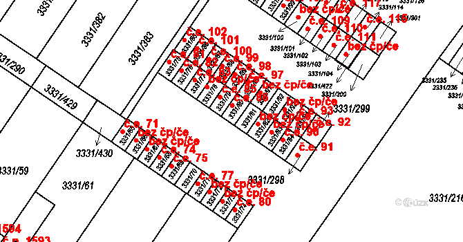 Dubňany 86 na parcele st. 3331/80 v KÚ Dubňany, Katastrální mapa