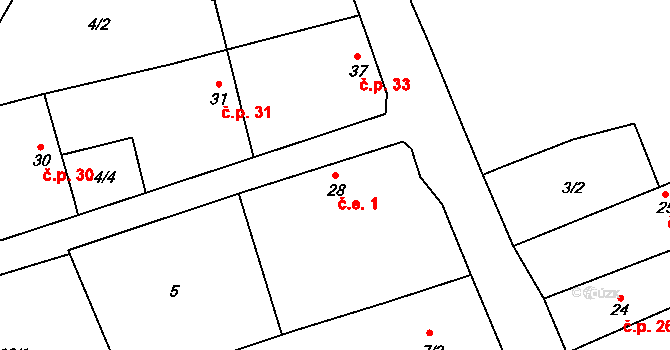 Hradišťko I 1, Veltruby na parcele st. 28 v KÚ Hradišťko I, Katastrální mapa