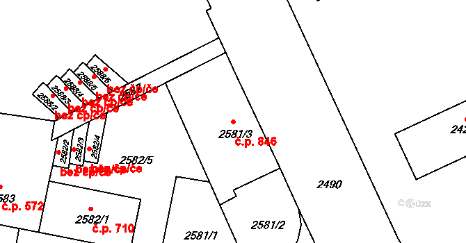 Jindřichův Hradec II 846, Jindřichův Hradec na parcele st. 2581/3 v KÚ Jindřichův Hradec, Katastrální mapa