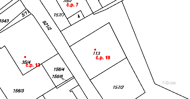 Radostín 19, Sychrov na parcele st. 113 v KÚ Radostín u Sychrova, Katastrální mapa
