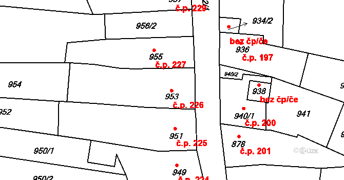 Tachov 226 na parcele st. 953 v KÚ Tachov, Katastrální mapa