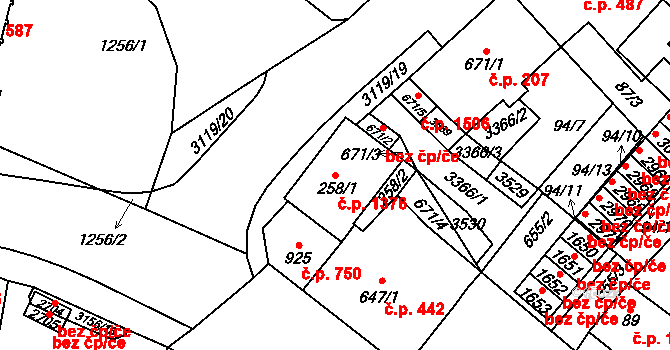 Stříbro 1376 na parcele st. 258/1 v KÚ Stříbro, Katastrální mapa