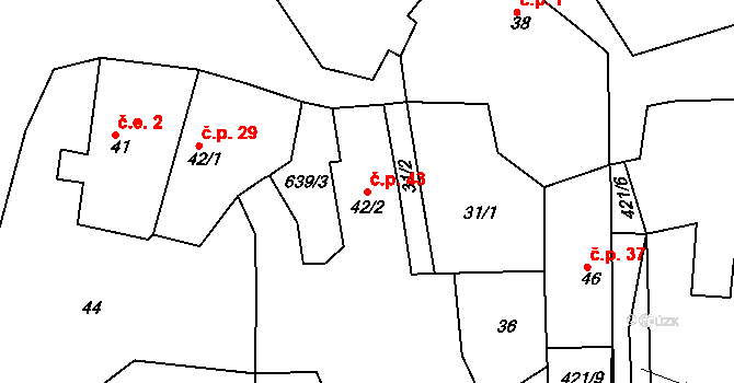 Pozdyně 43, Hvožďany na parcele st. 42/2 v KÚ Pozdyně, Katastrální mapa