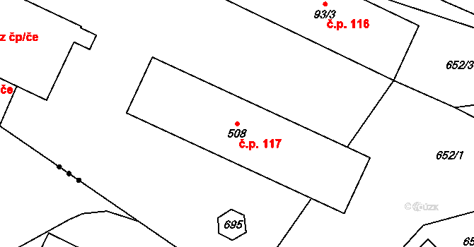 Bohušovice nad Ohří 117 na parcele st. 508 v KÚ Bohušovice nad Ohří, Katastrální mapa