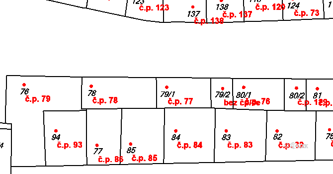 Lounky 77, Chodouny na parcele st. 79/1 v KÚ Lounky, Katastrální mapa