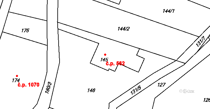 Dolní Lutyně 562 na parcele st. 145 v KÚ Dolní Lutyně, Katastrální mapa
