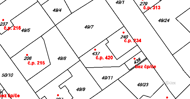 Litol 420, Lysá nad Labem na parcele st. 437 v KÚ Litol, Katastrální mapa