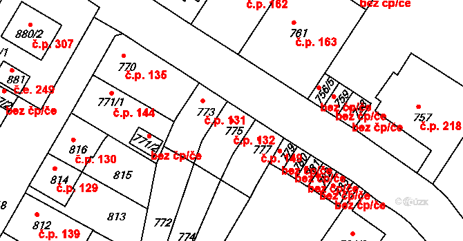 Bystřany 132 na parcele st. 775 v KÚ Bystřany, Katastrální mapa