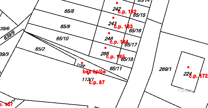 Rudíkov 185 na parcele st. 266 v KÚ Rudíkov, Katastrální mapa