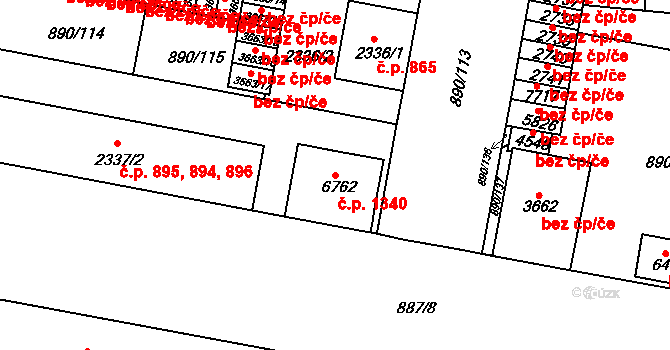 Horka-Domky 1340, Třebíč na parcele st. 6762 v KÚ Třebíč, Katastrální mapa