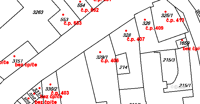 Předměstí 406, Svitavy na parcele st. 329/1 v KÚ Svitavy-předměstí, Katastrální mapa