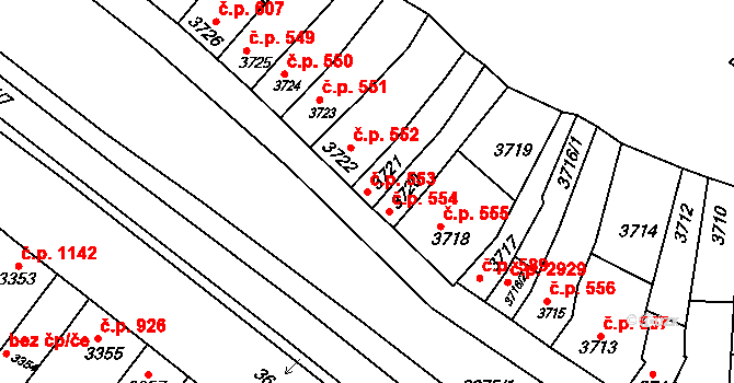 Líšeň 553, Brno na parcele st. 3721 v KÚ Líšeň, Katastrální mapa