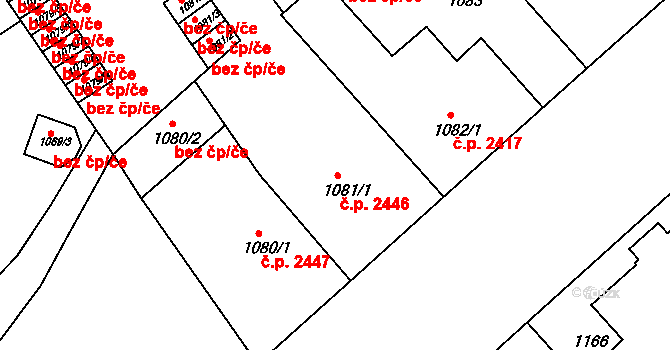 Teplice 2446 na parcele st. 1081/1 v KÚ Teplice, Katastrální mapa