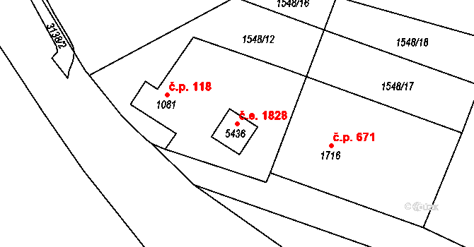 Cheb 1828 na parcele st. 5436 v KÚ Cheb, Katastrální mapa