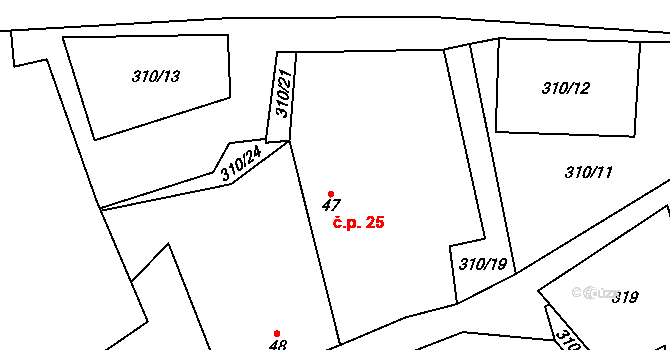 Mančice 25, Dolní Chvatliny na parcele st. 47 v KÚ Mančice, Katastrální mapa