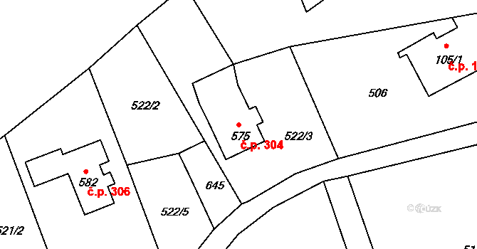 Jílové 304 na parcele st. 575 v KÚ Jílové u Děčína, Katastrální mapa