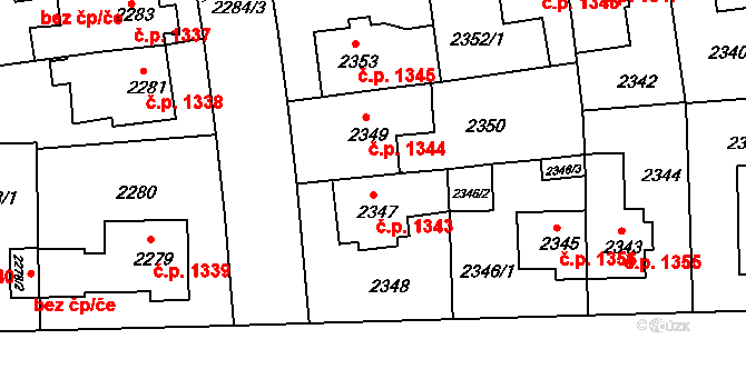 Žižkov 1343, Praha na parcele st. 2347 v KÚ Žižkov, Katastrální mapa
