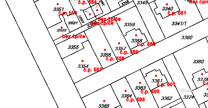 Záběhlice 558, Praha na parcele st. 3356 v KÚ Záběhlice, Katastrální mapa