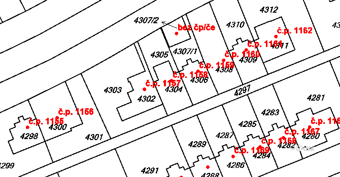 Záběhlice 1158, Praha na parcele st. 4304 v KÚ Záběhlice, Katastrální mapa