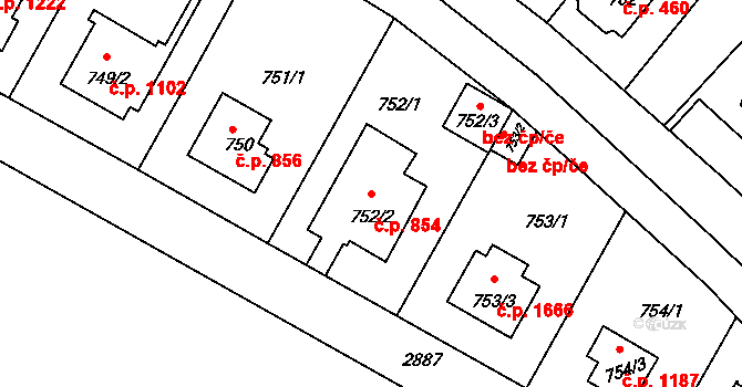 Braník 854, Praha na parcele st. 752/2 v KÚ Braník, Katastrální mapa