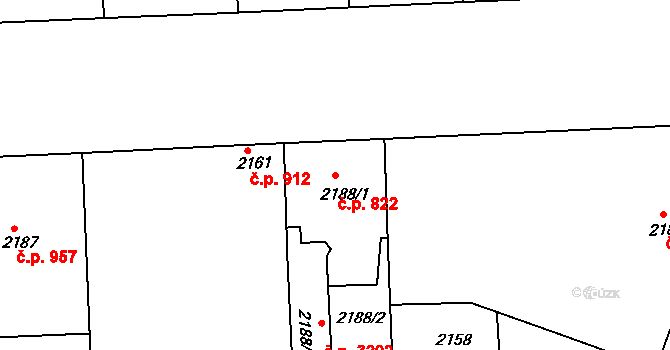 Smíchov 822, Praha na parcele st. 2188/1 v KÚ Smíchov, Katastrální mapa