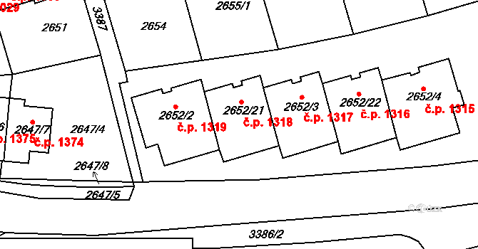 Michle 1318, Praha na parcele st. 2652/21 v KÚ Michle, Katastrální mapa
