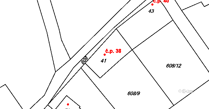 Němětice 38 na parcele st. 41 v KÚ Němětice, Katastrální mapa