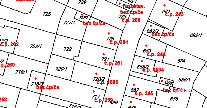 České Budějovice 5 261, České Budějovice na parcele st. 721 v KÚ České Budějovice 5, Katastrální mapa