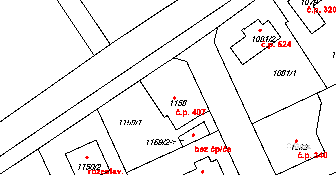 Liberec XI-Růžodol I 407, Liberec na parcele st. 1158 v KÚ Růžodol I, Katastrální mapa