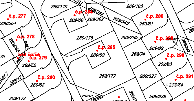 Pražské Předměstí 285, Bílina na parcele st. 269/59 v KÚ Bílina, Katastrální mapa