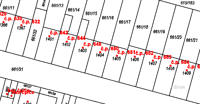 Rosice 650 na parcele st. 1404 v KÚ Rosice u Brna, Katastrální mapa