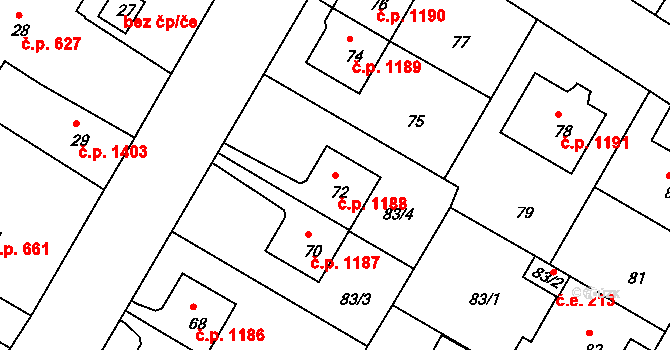 Rumburk 1 1188, Rumburk na parcele st. 72 v KÚ Rumburk, Katastrální mapa