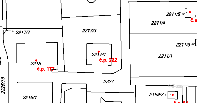 Životice 222, Havířov na parcele st. 2217/4 v KÚ Bludovice, Katastrální mapa